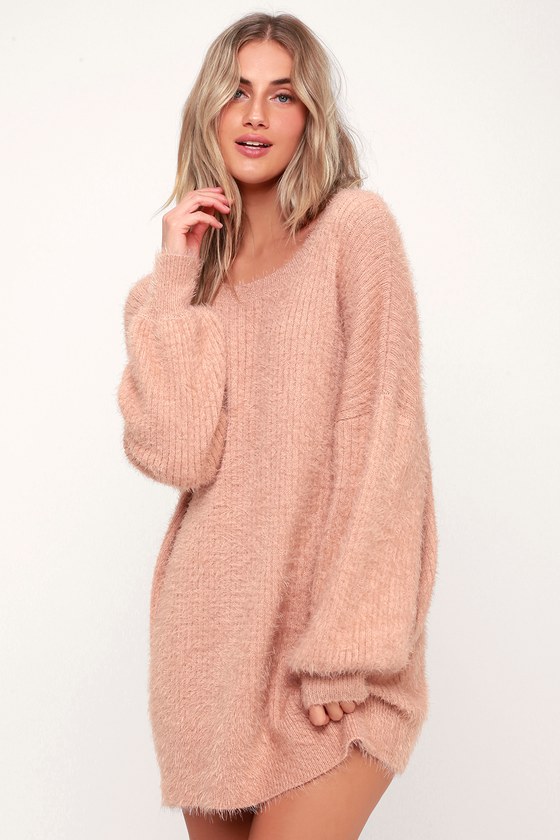 Cozy Blush Pink Dress - Fuzzy Sweater ...
